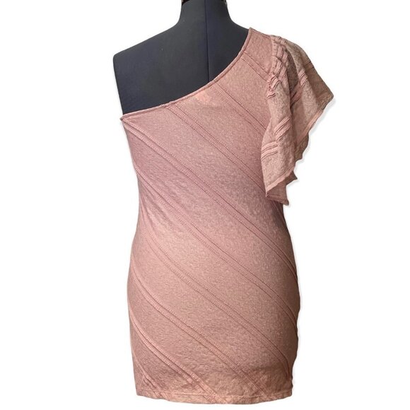 B_ENVIED Women's One Shoulder Pullover Top Stretch Lace Size Large Made USA Pink - Picture 8 of 8